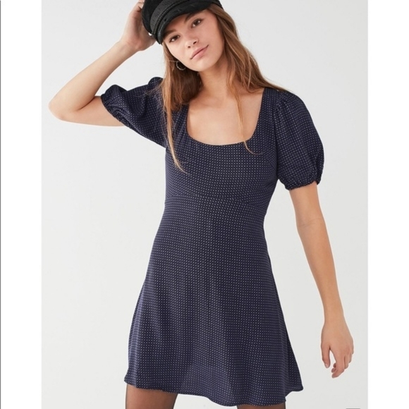 NWT • Urban Outfitters • Ditzy Y2k VSCO Navy Blue Puff Mini Dress Flowy Small - Picture 3 of 5
